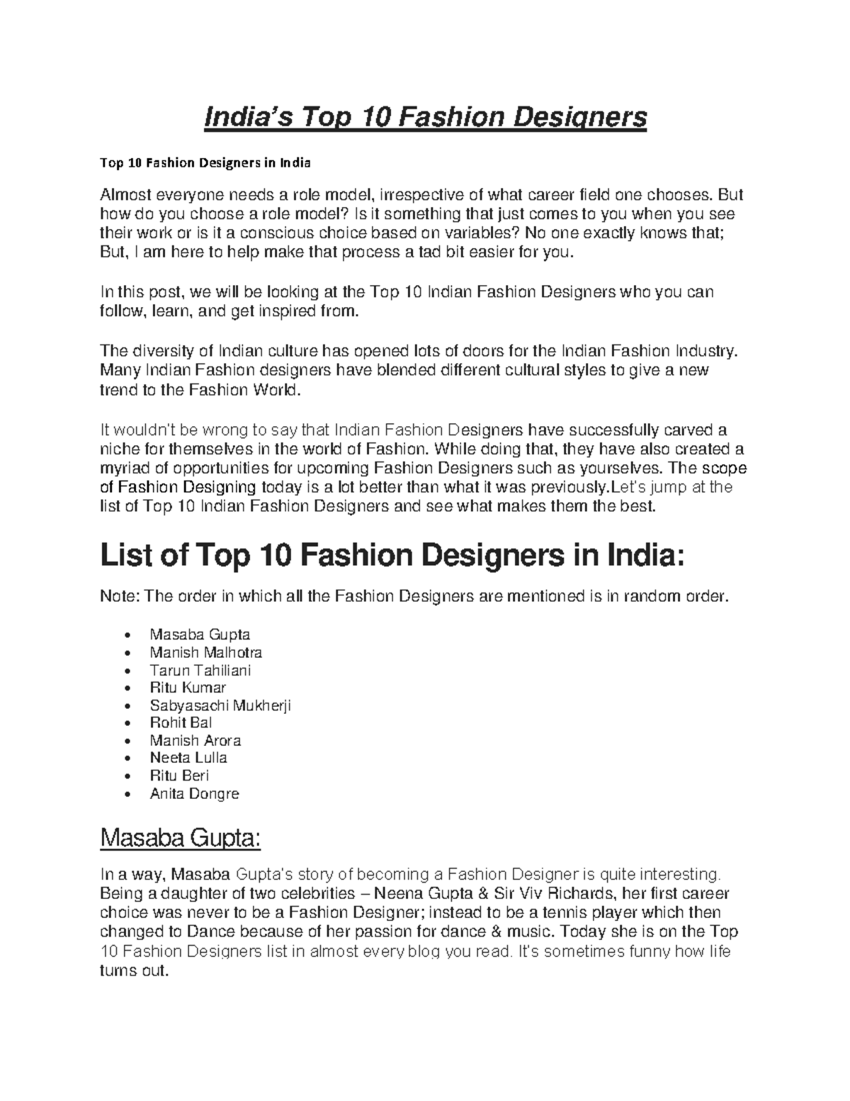 Designer List Of Indian Fashion Designers