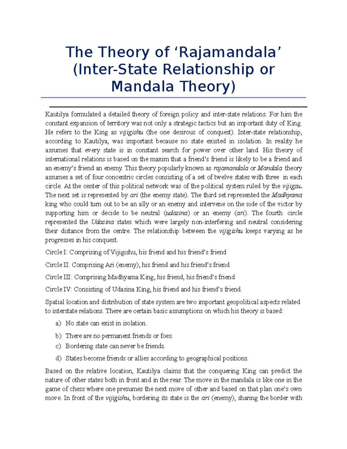 The Rajamandala Theory: Understanding Kautilya's Mandala Framework ...