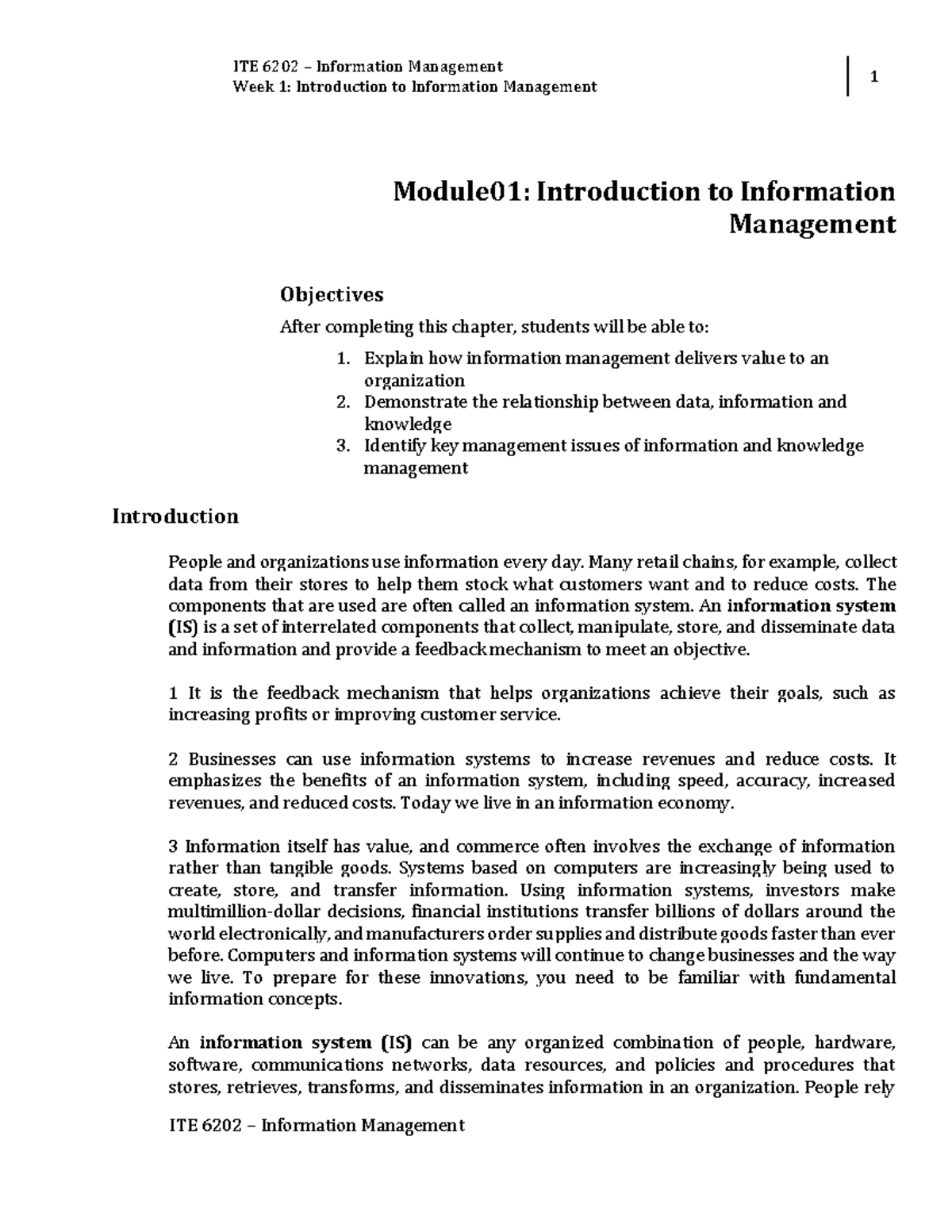 Week1-Intoduction to Information Management - Week 1: Introduction to ...