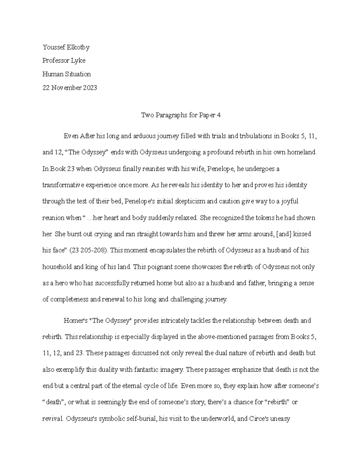Paper 4 - Rebirth and Renewal in Homer's 