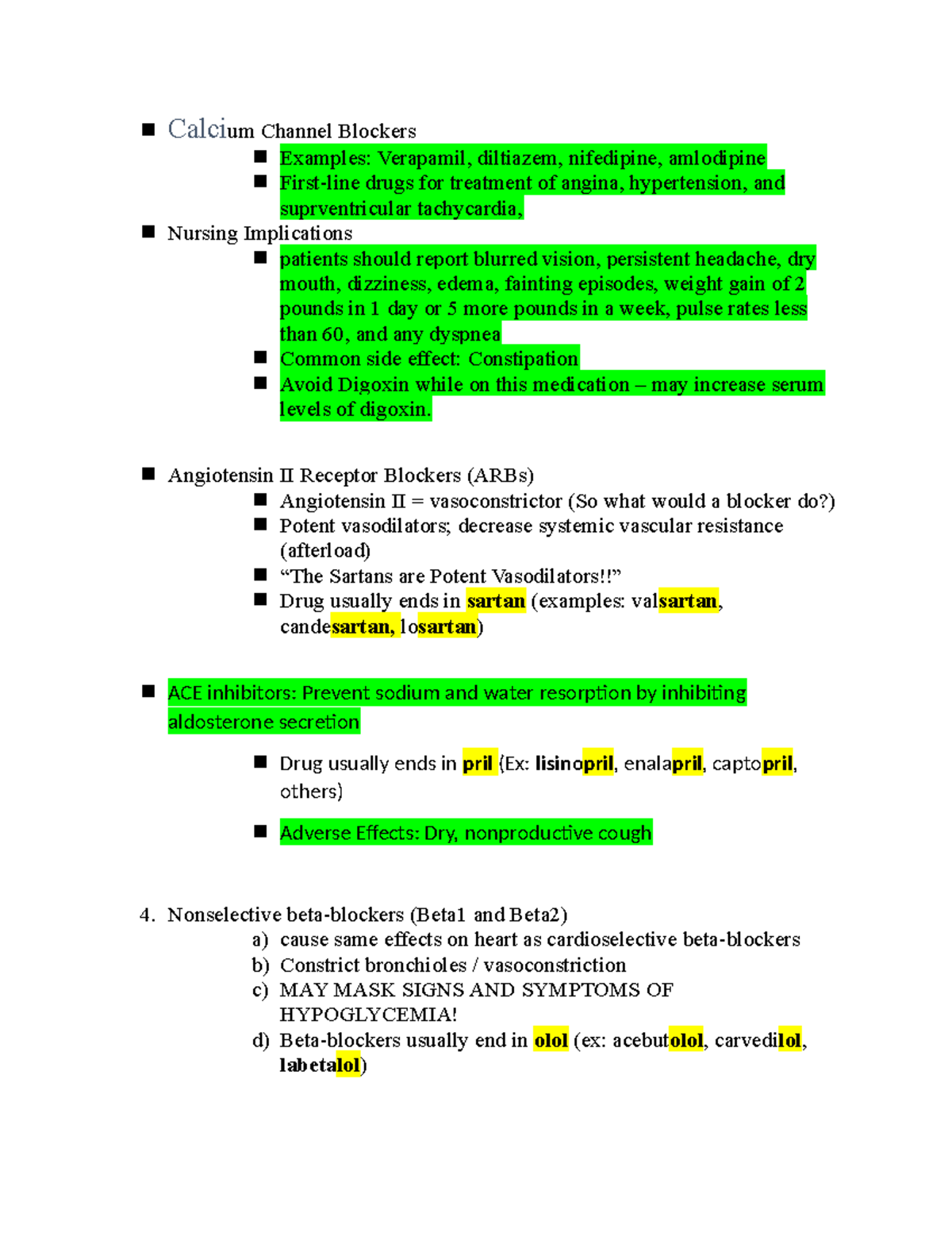 Pharmacology EXAM TWO Study Guide - Calcium Channel Blockers Examples ...