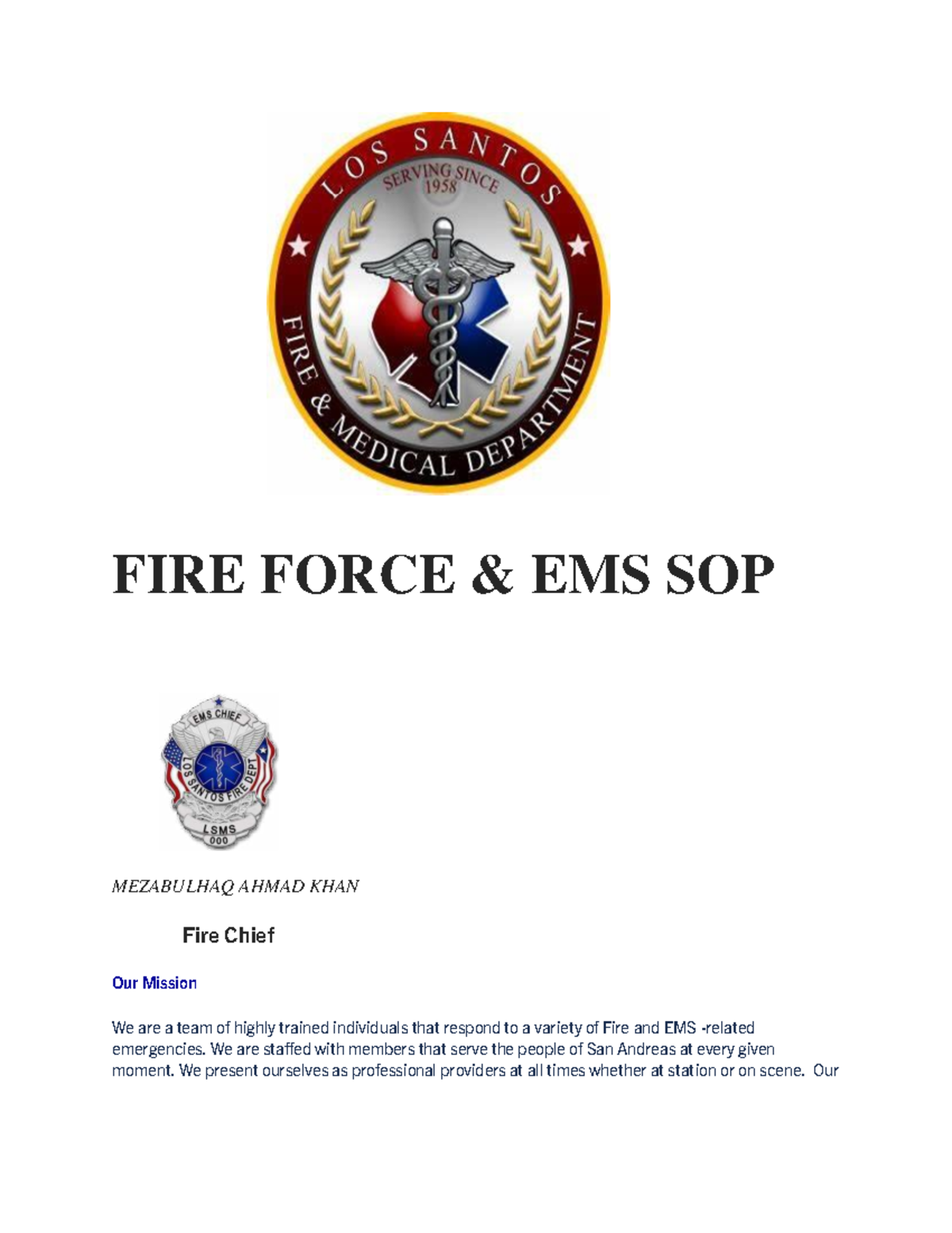 SOP EMS -1: San Andreas Fire Rescue Operations Manual - Studocu