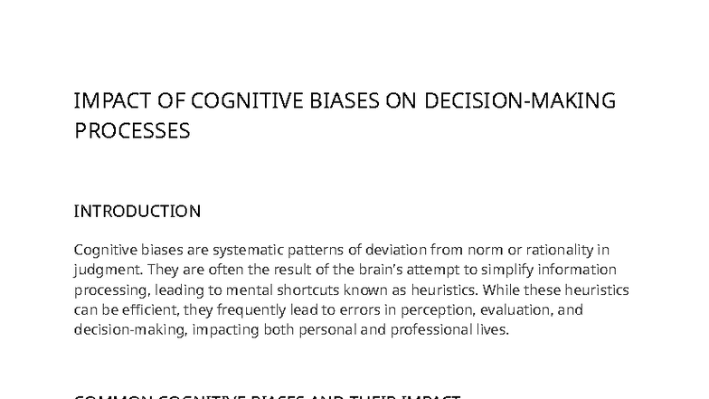 Cognitive Biases in Decision Making - IMPACT OF COGNITIVE BIASES ON ...