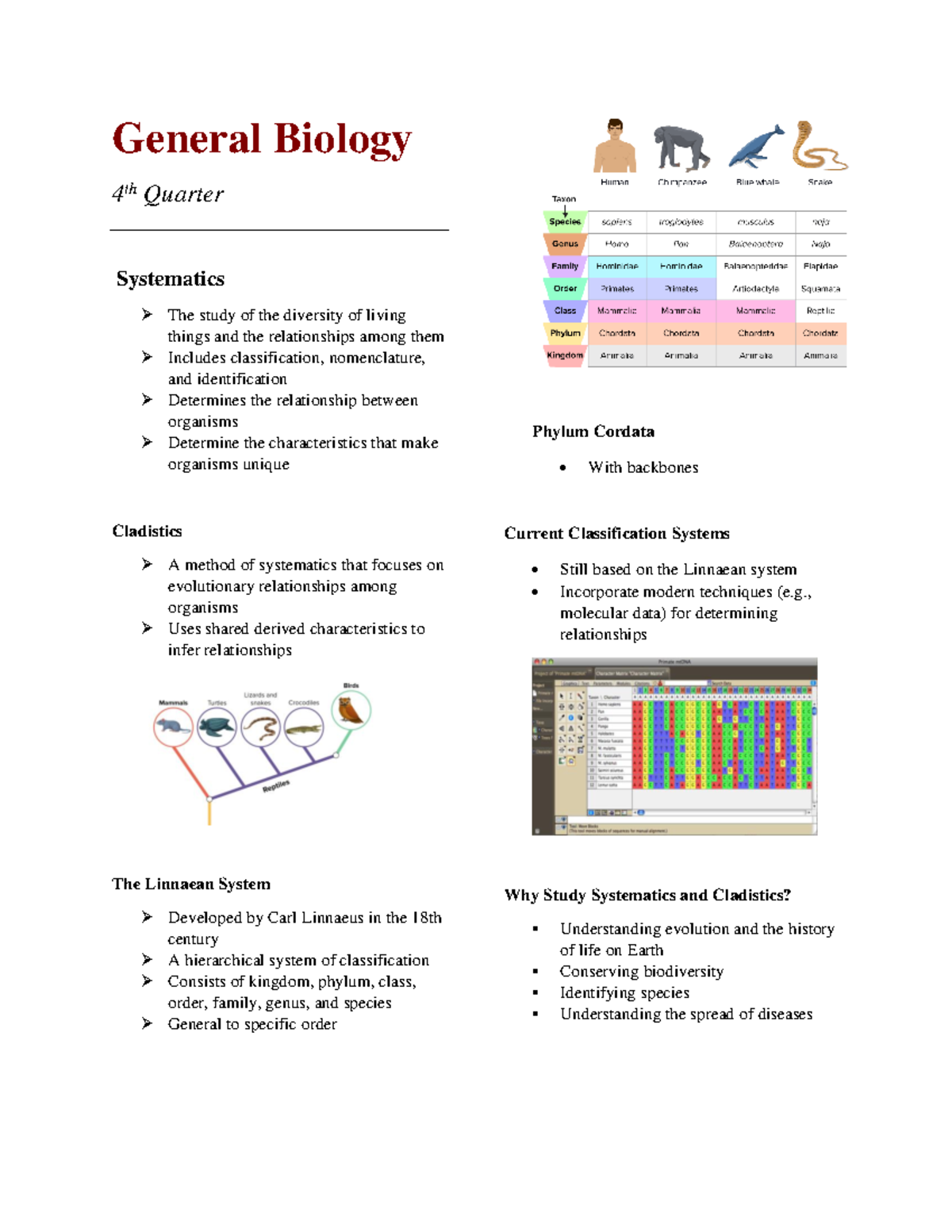 General Biology Notes: 4th Quarter Overview and Key Concepts - Studocu