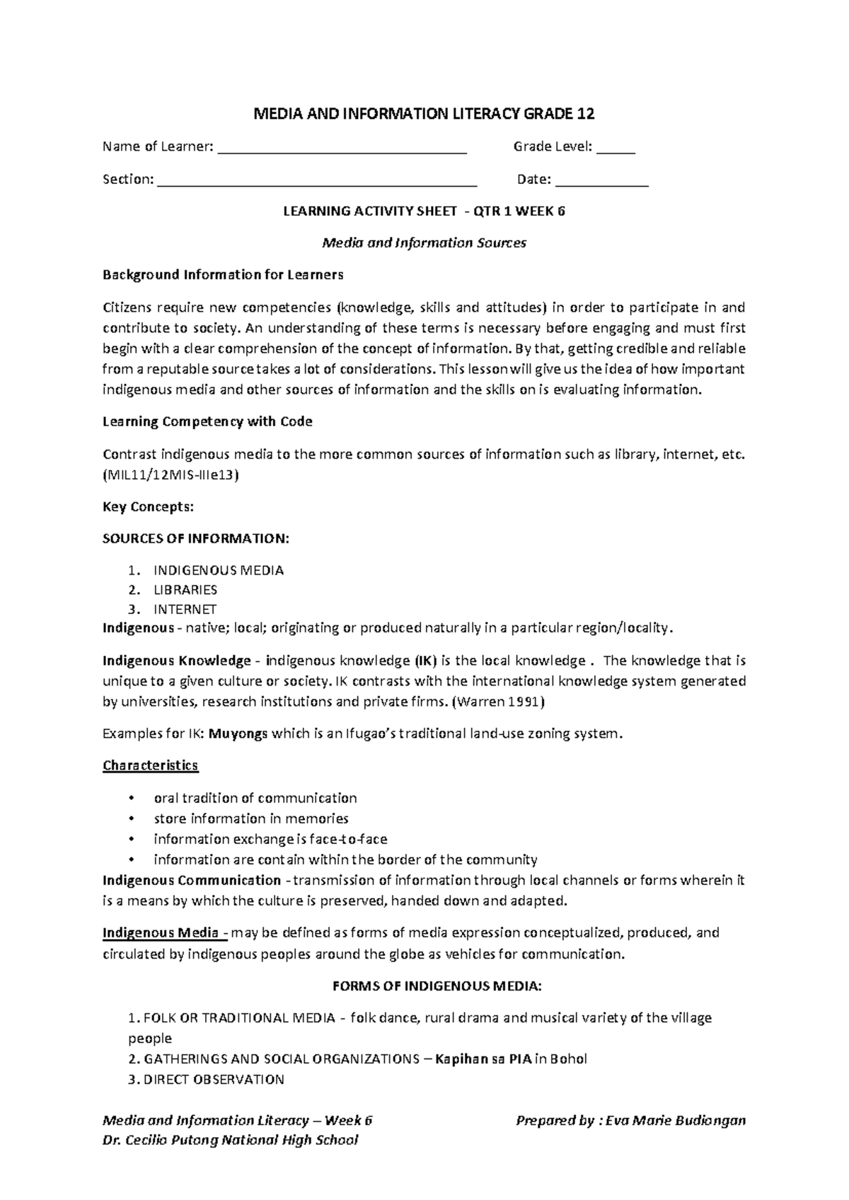 MIL-WEEK-6- Final- Version - Media and Information Literacy – Week 6 ...