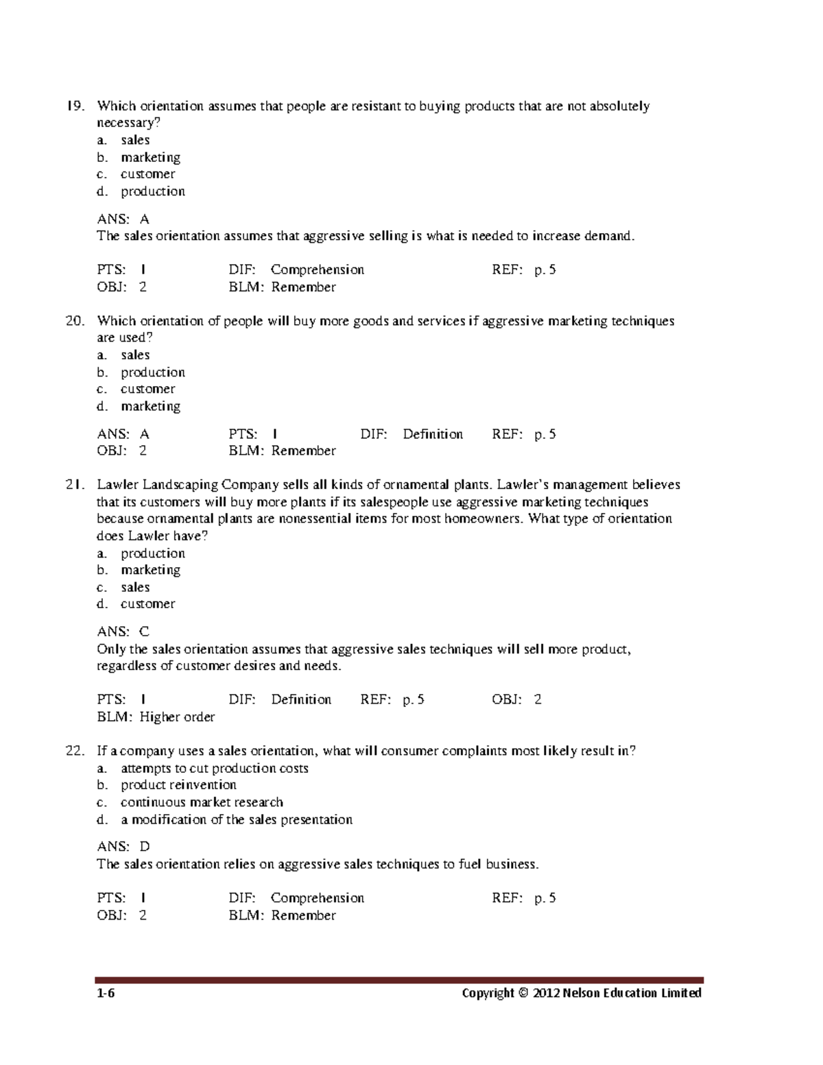 Marketing Quiz: Sales Orientation and Consumer Behavior - Studocu