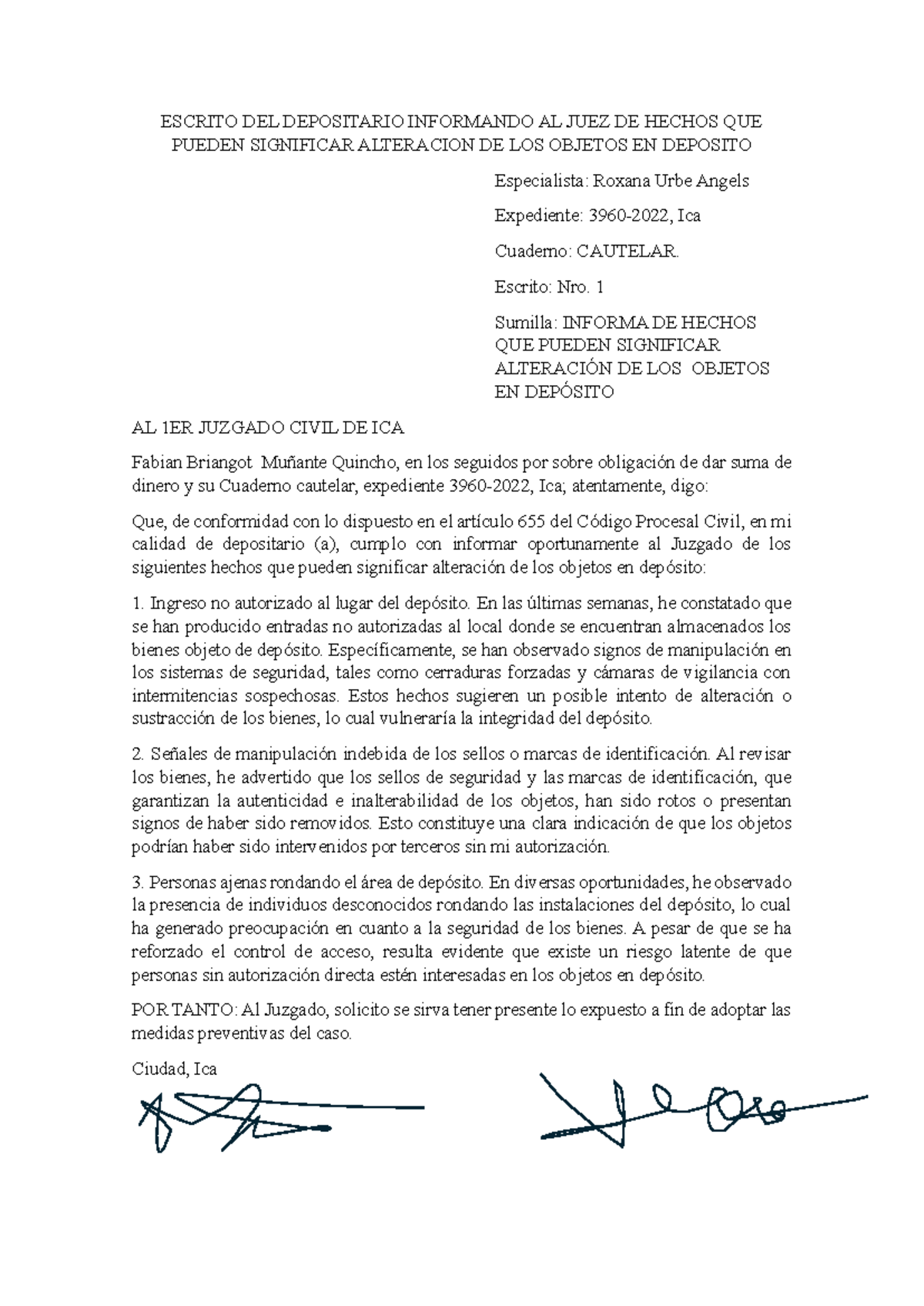 Tarea Grupal Semana 11 - mmmmd - ESCRITO DEL DEPOSITARIO INFORMANDO AL ...