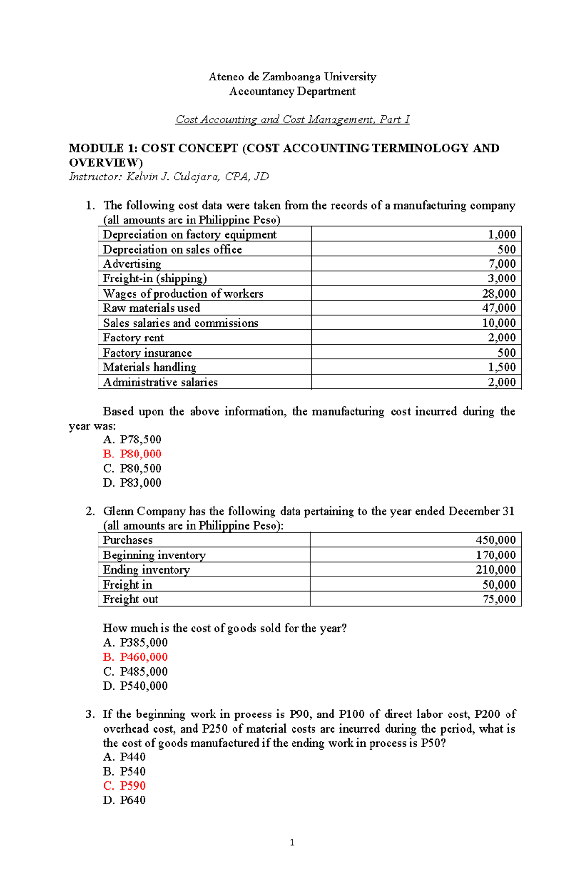 Cost Accounting and Cost Management (ACCT 101): Module 1 - Cost ...