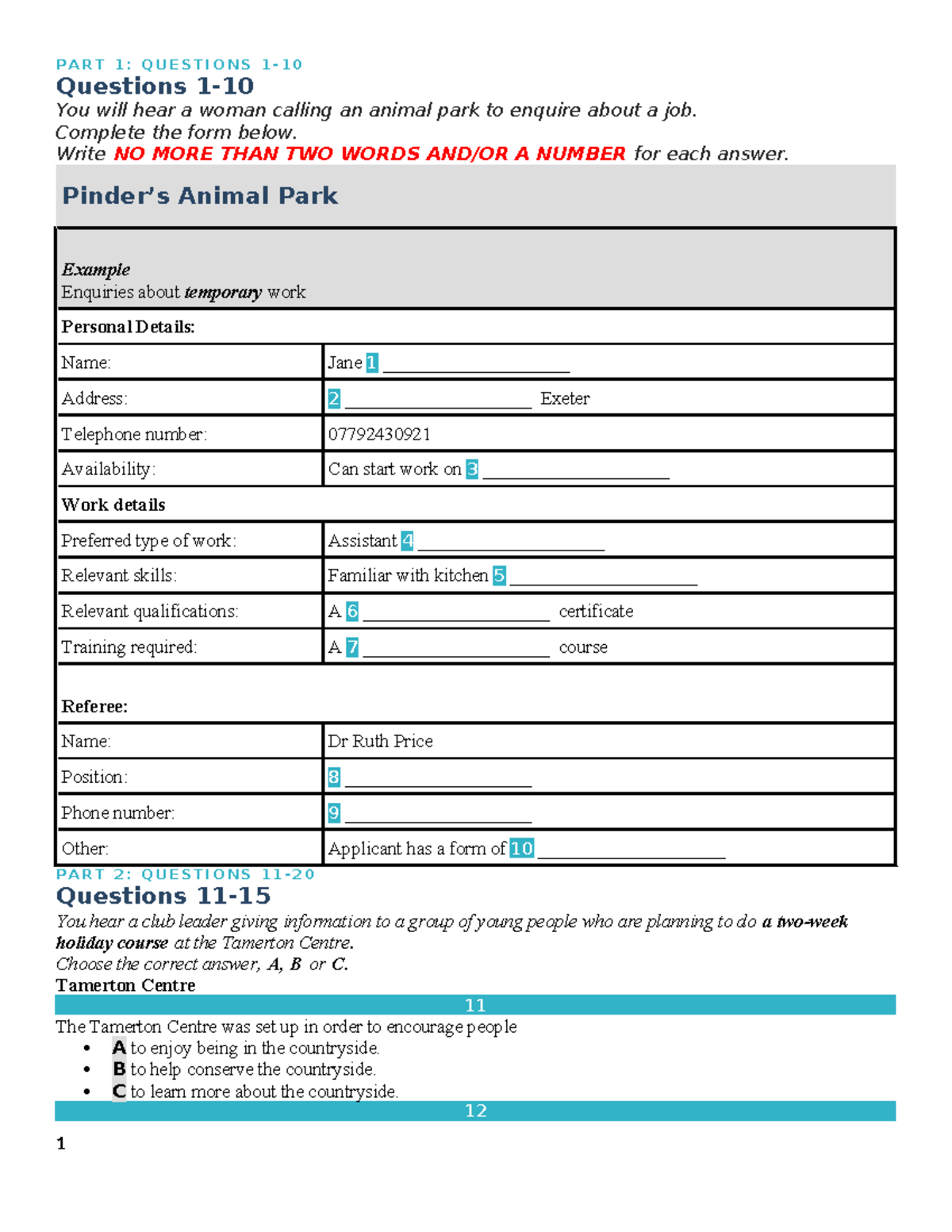 Listening Test 2: Questions and Answers for Language Proficiency ...