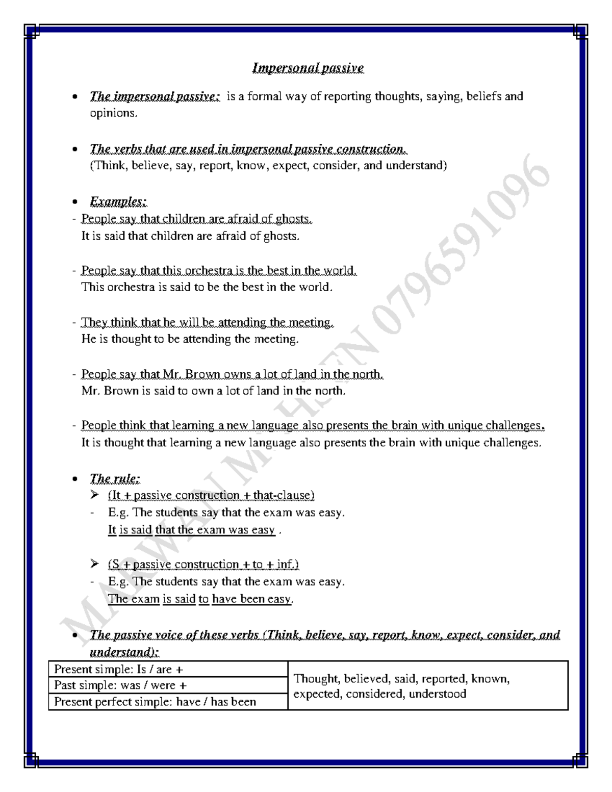 Impersonal Passive Worksheet 2 - Impersonal passive The impersonal ...
