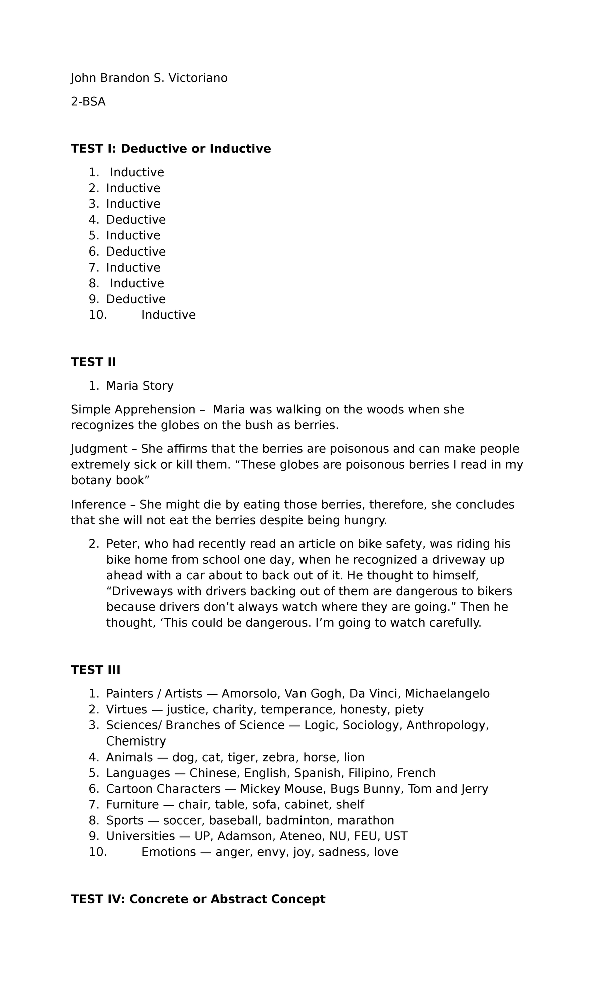 Logic Assignment: Tests on Deductive and Inductive Reasoning - Studocu