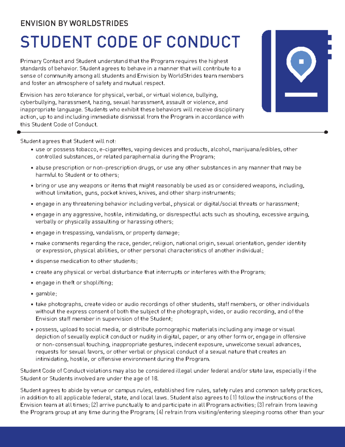 Student Code of Conduct 2: Envision by WorldStrides Guidelines - Studocu