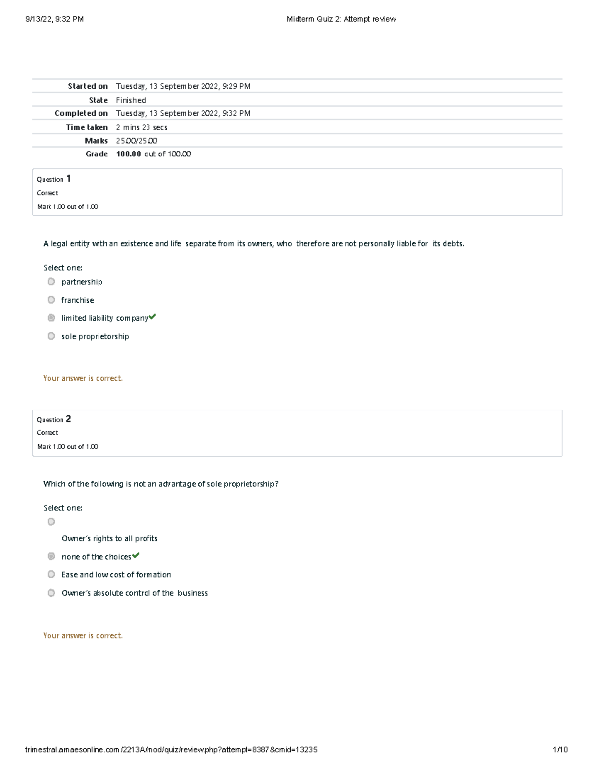 Midterm Quiz 2 Review: Business Organization Questions & Answers - Studocu