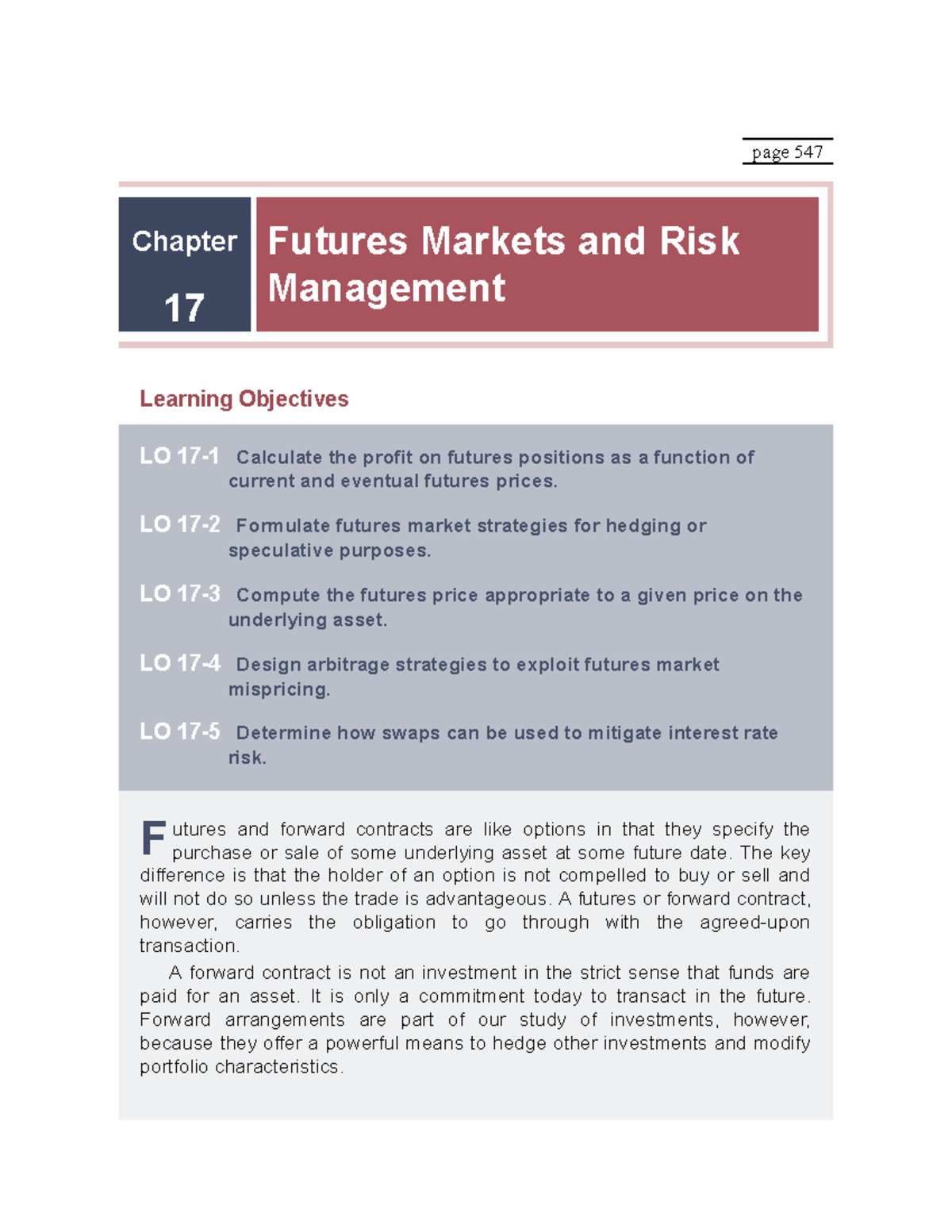 Futures Markets and Risk Management: Chapter 17 Overview (FIN 547 ...