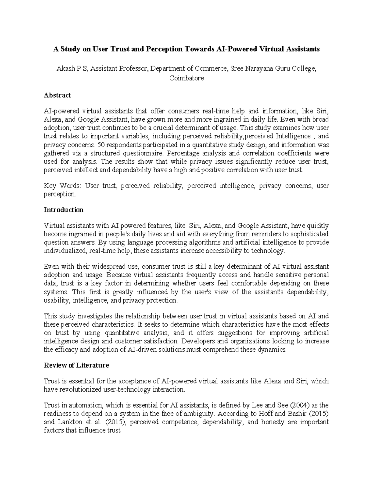User Trust in AI Virtual Assistants: A Study on Perception ...