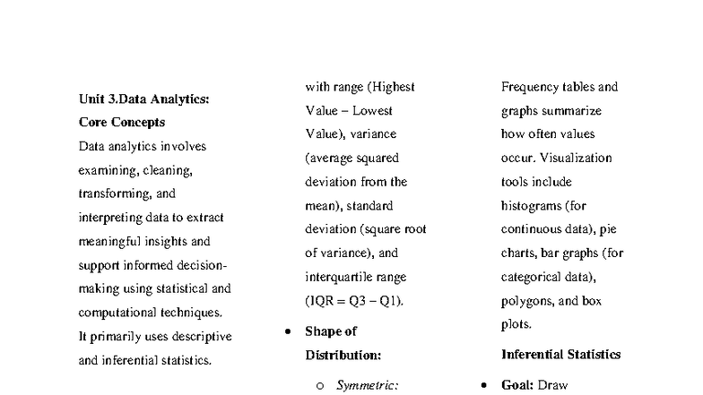 Unit 3: Data Analytics Core Concepts - Short Notes - Studocu