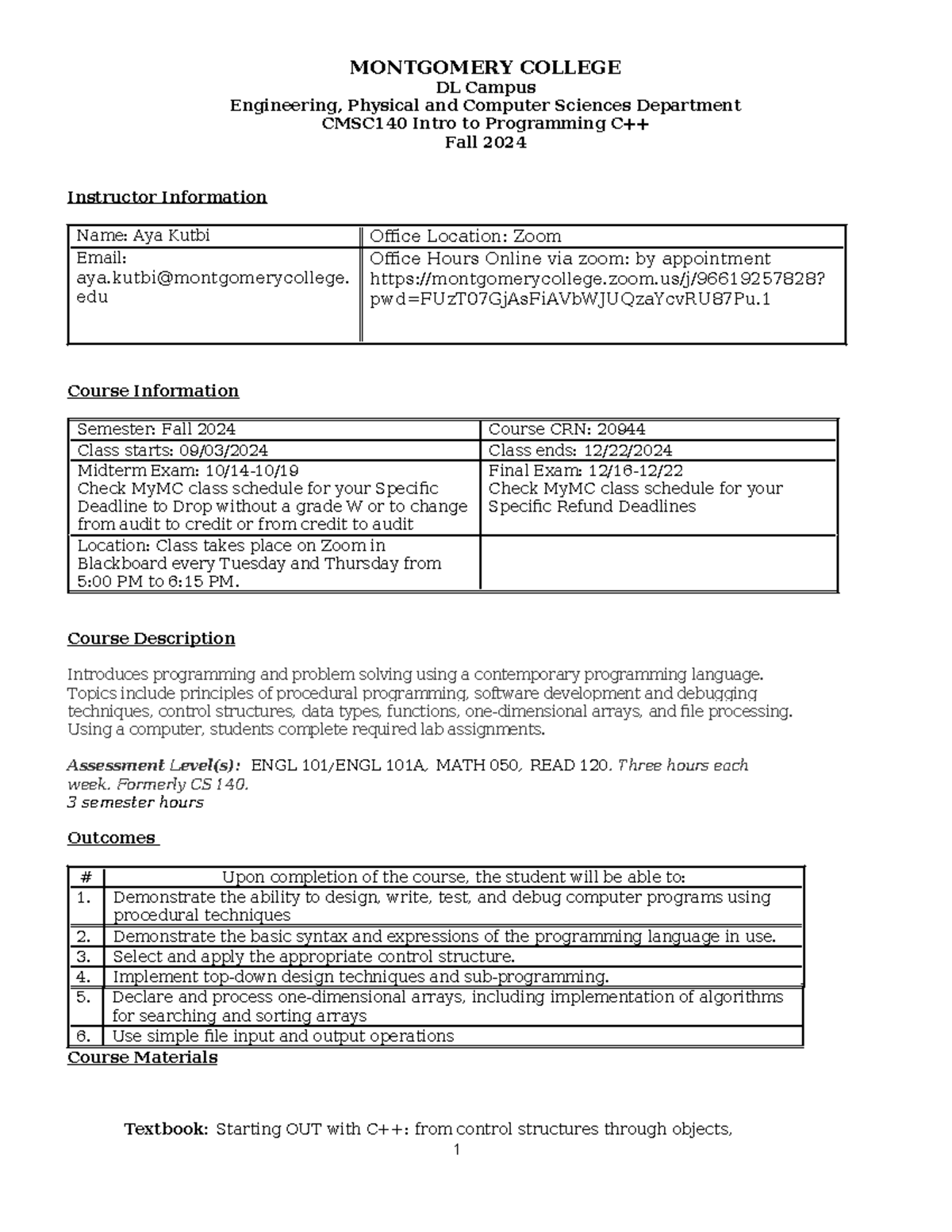 CMSC140 Fall 2024 Syllabus: Intro to Programming Overview - Studocu
