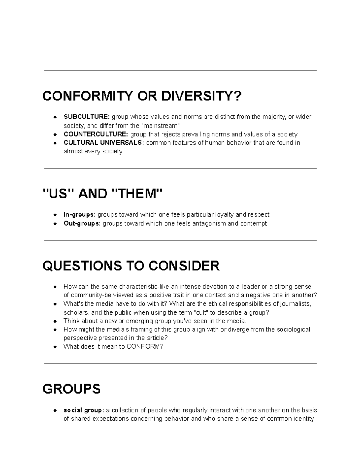 Sociology Lecture Notes: Conformity, Deviance, and Social Groups - Studocu