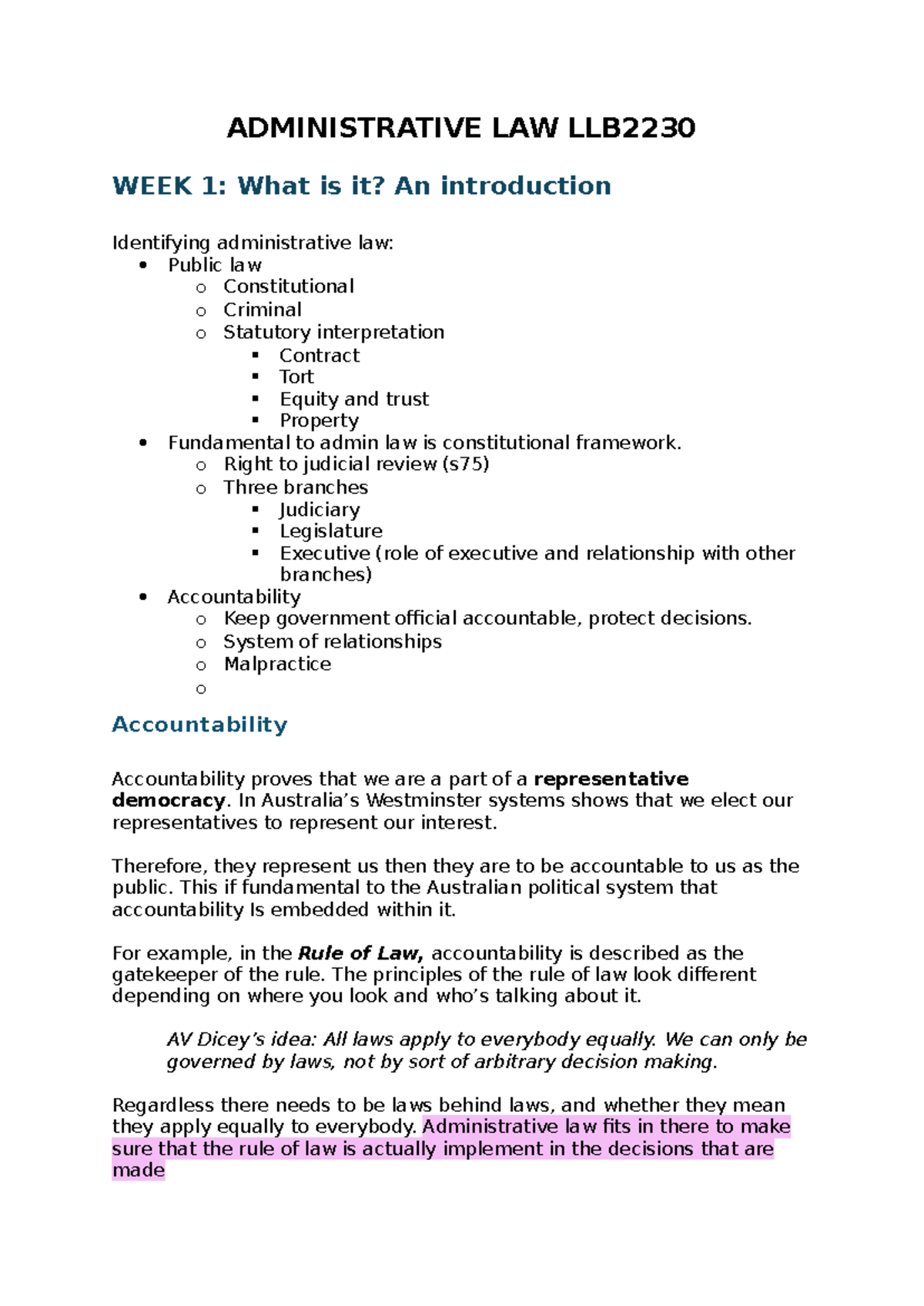 Administrative Law LLB2230 Week 1: Introduction to Key Concepts and ...