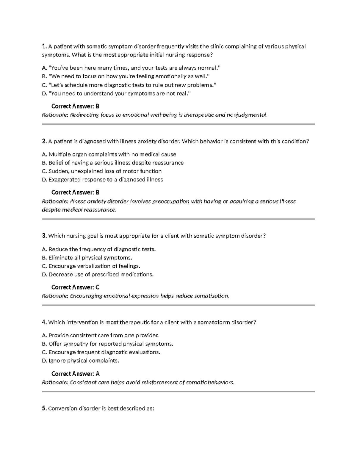 Fizzy Pop NUR 101 Chapter 20: Somatoform & Related Disorders Notes ...
