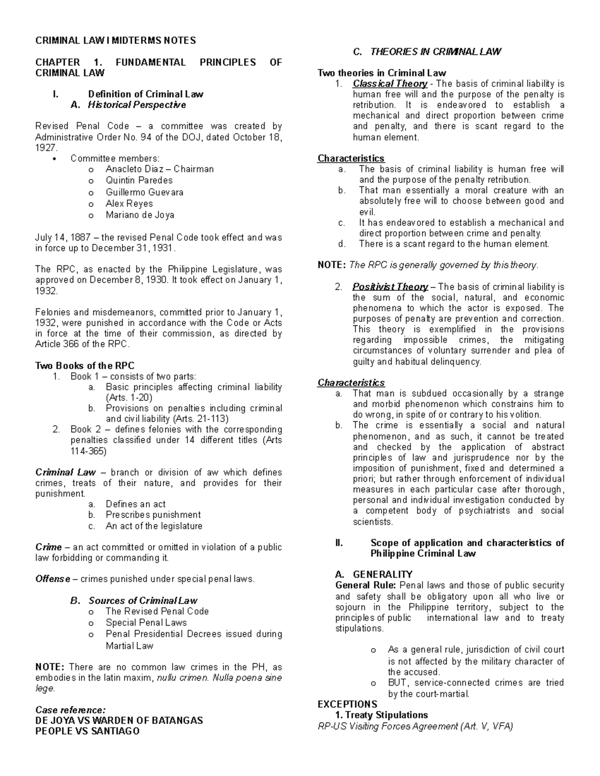 Criminal LAW I Midterm Study Notes: Key Concepts & Theories - Studocu