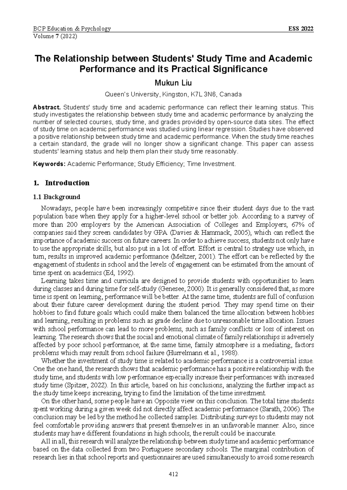 The Relationship between Study Time & Academic Performance (EDU 101 ...