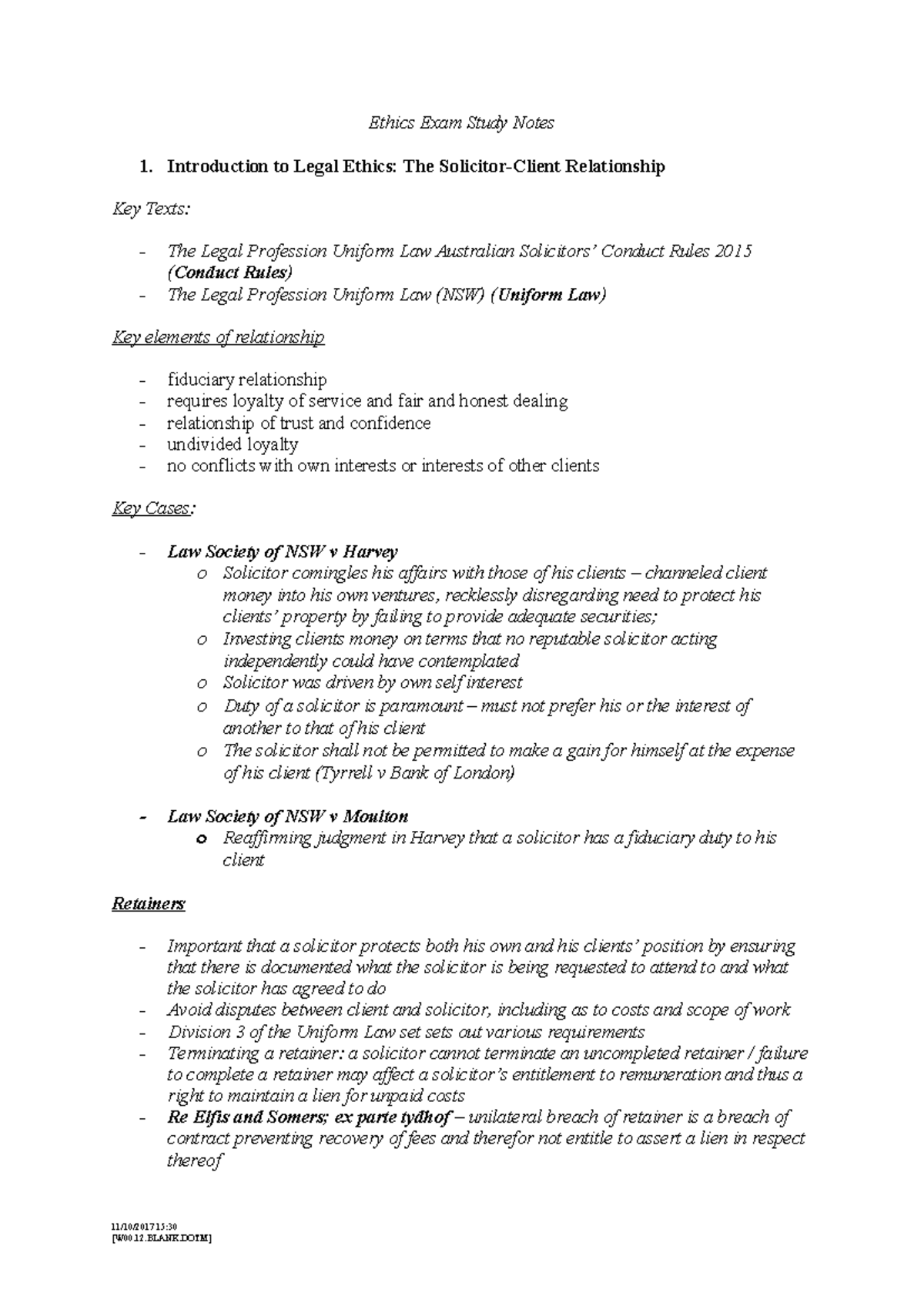 Legal Ethics LPAB Exam Notes - Ethics Exam Study Notes Introduction to ...