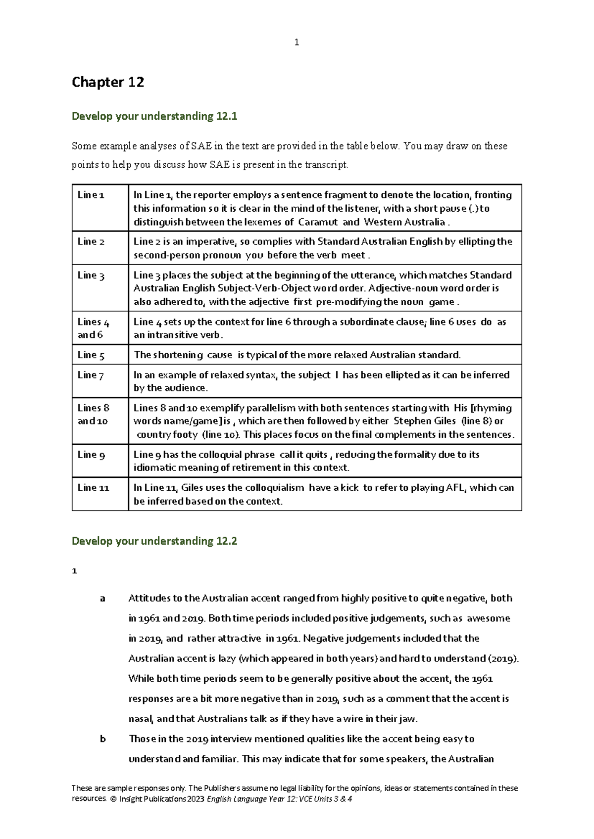 English Language Year 12: Chapter 12 Analysis and Insights - Studocu