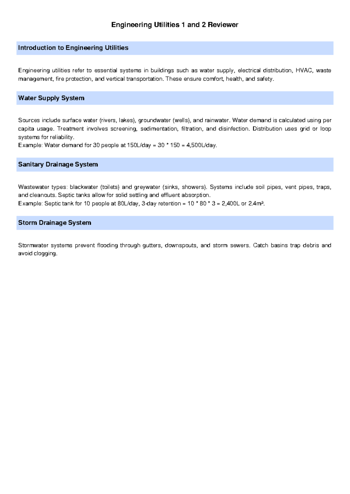 Engineering Utilities 1 & 2 Final Exam Reviewer - Studocu