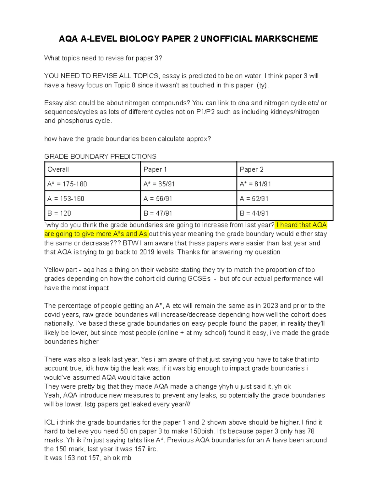 AQA A-Level Biology 2024 Paper 2 Unofficial Markscheme Insights and ...