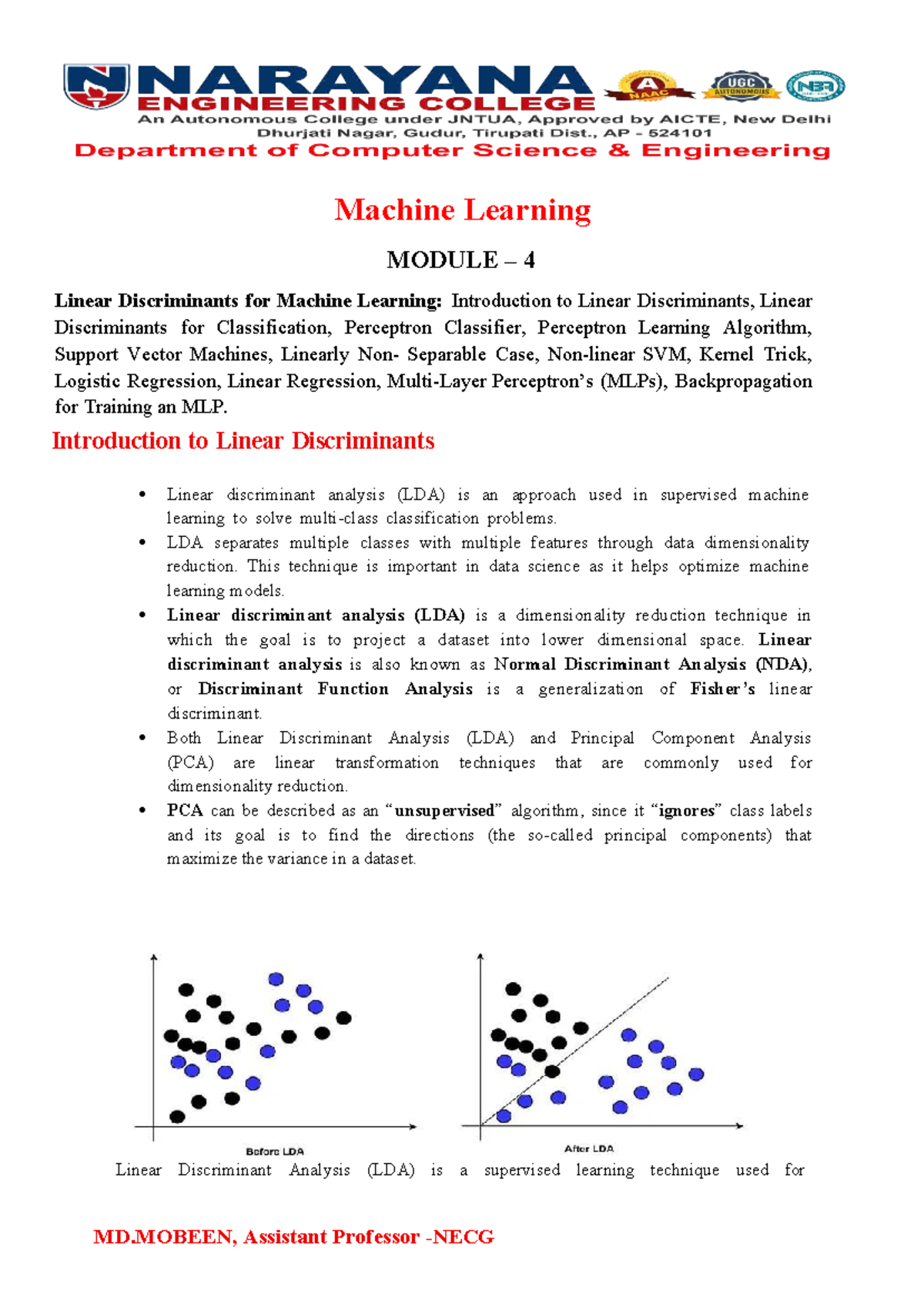 ML UNIT-4: Linear Discriminants, SVM, and Logistic Regression Notes ...