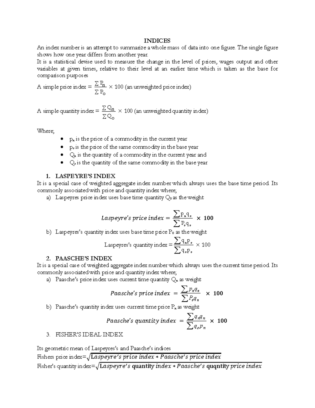 Indices - Simplified Overview and Calculation Methods - Studocu