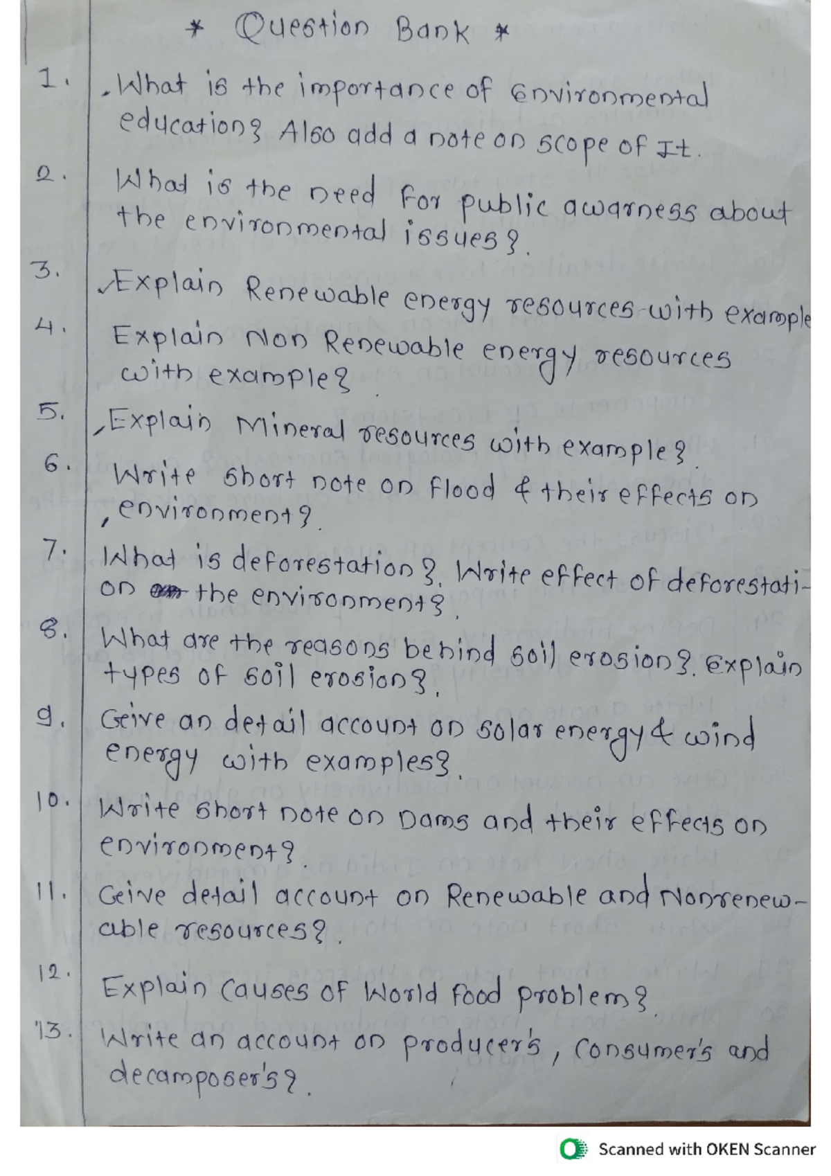 EVS Question Bank: Key Concepts & Issues in Environmental Studies - Studocu