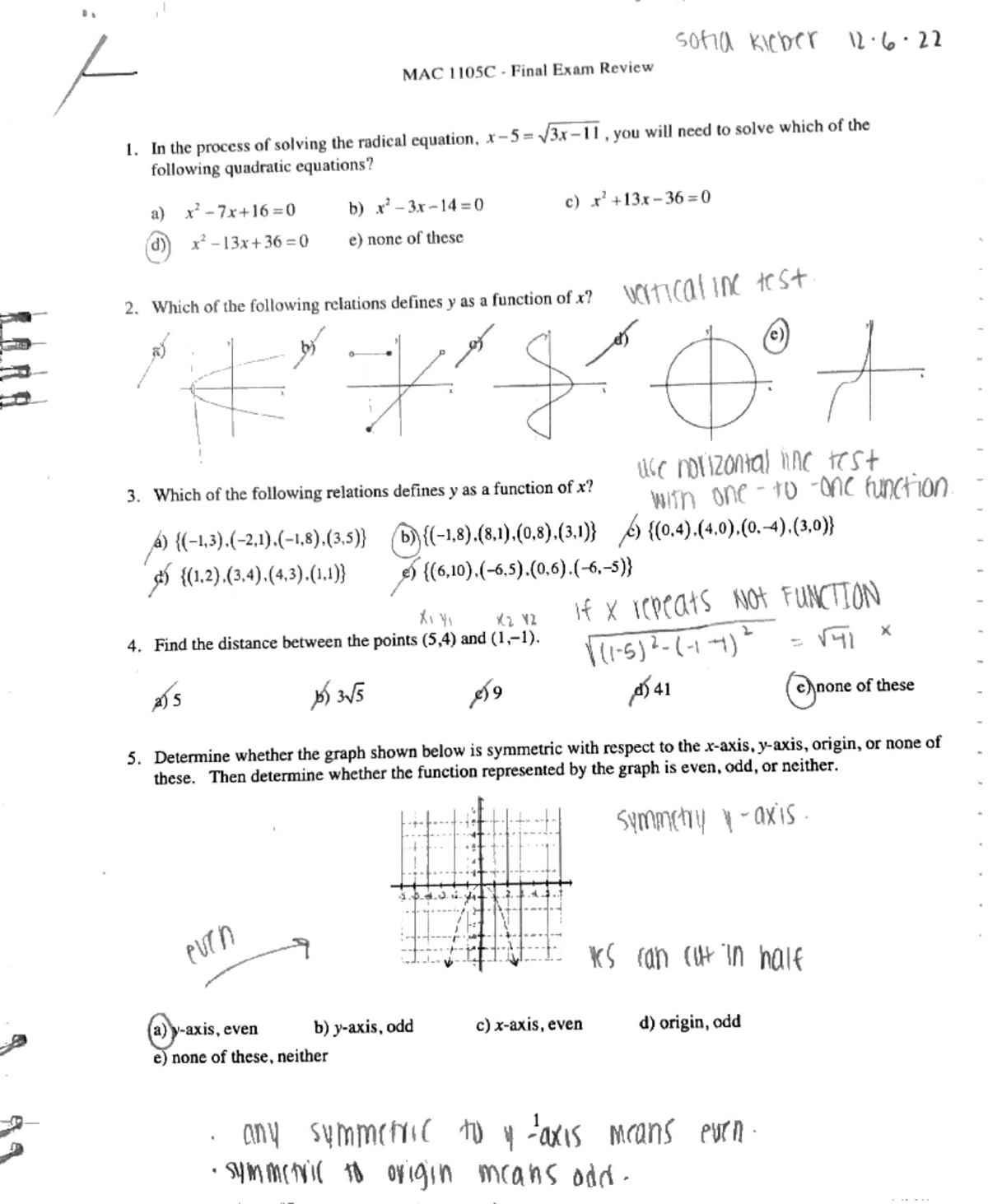 MAC 1105C Final Exam Review: Key Concepts and Problem Solutions - Studocu