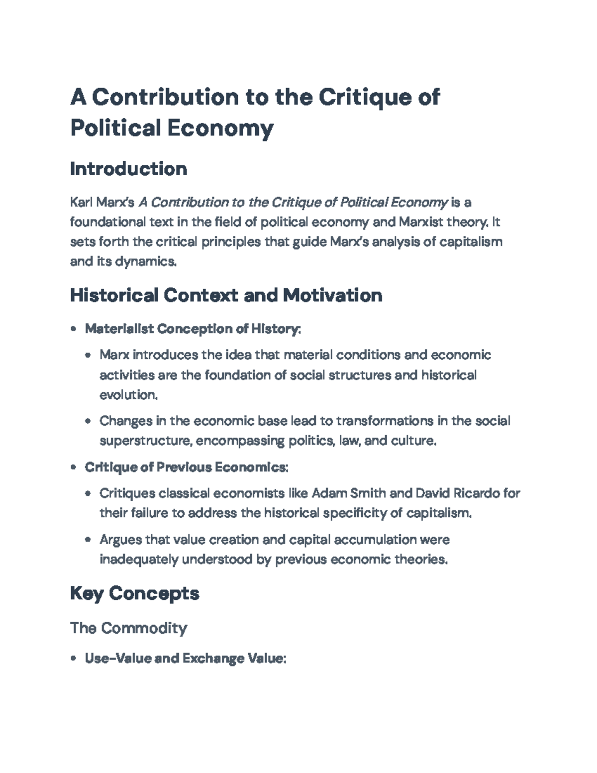 A Contribution to the Critique of Political Economy: Key Concepts ...