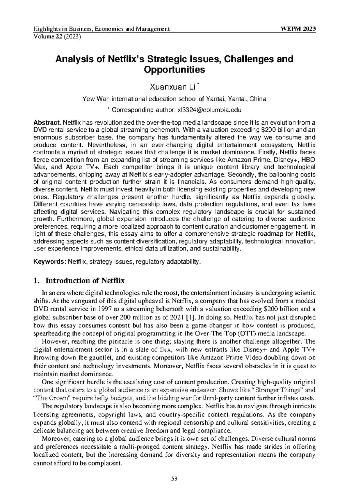 WEPM 2023 Case Study: Strategic Challenges and Opportunities for ...