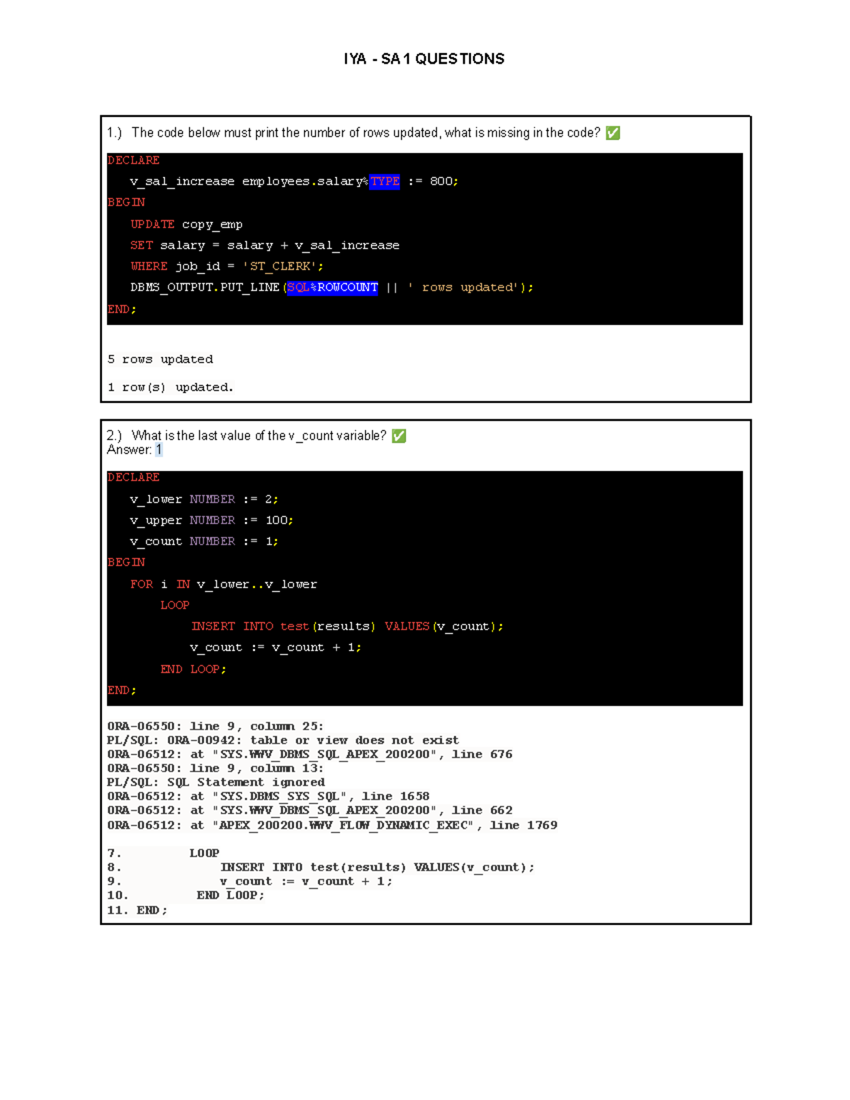 SA 1 - 26 Items on Security and Assurance PL/SQL Updates and Errors ...