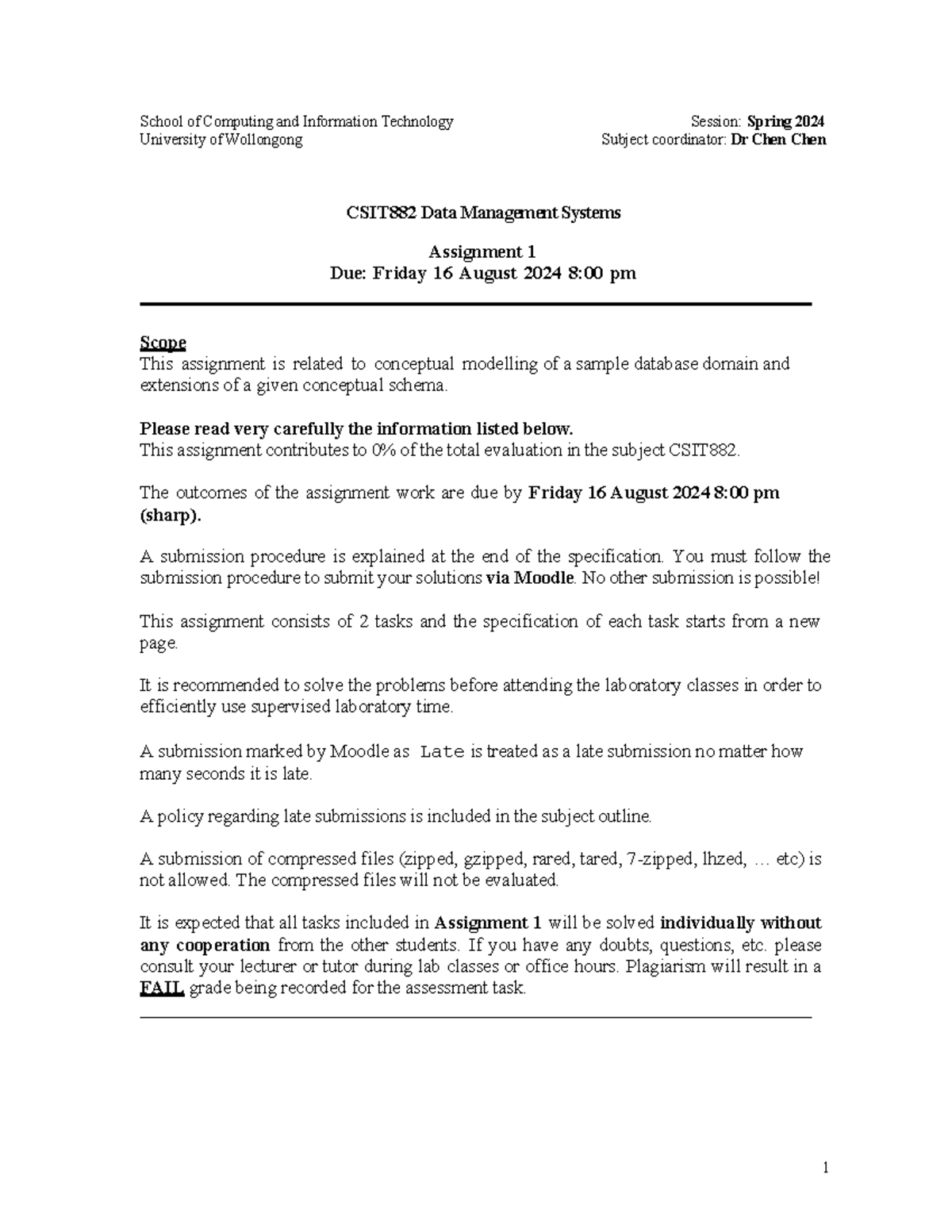 Assignment 1 Overview for CSIT882: Database Conceptual Modelling - Studocu