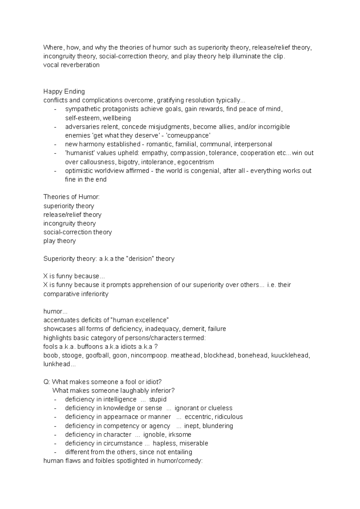 Comm Arts 300 - Lecture Notes on Theories of Humor and Their ...