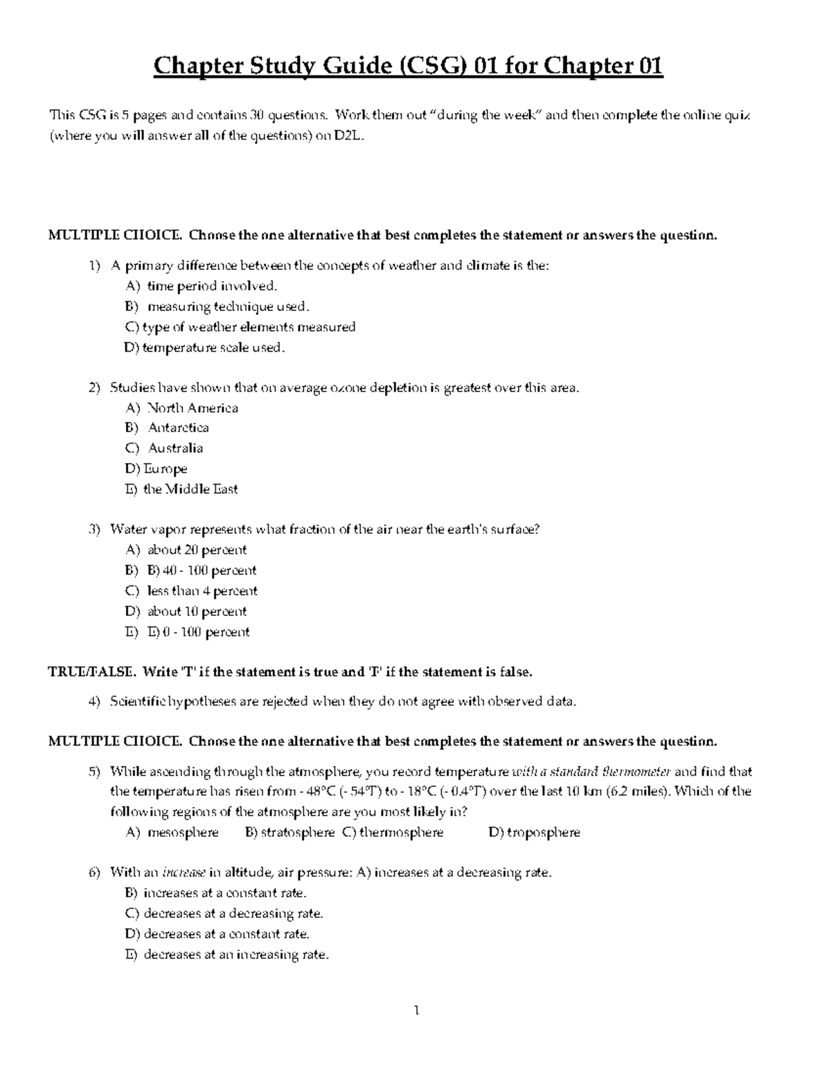 Chapter Study Guide 01: Weather and Climate Concepts - Studocu
