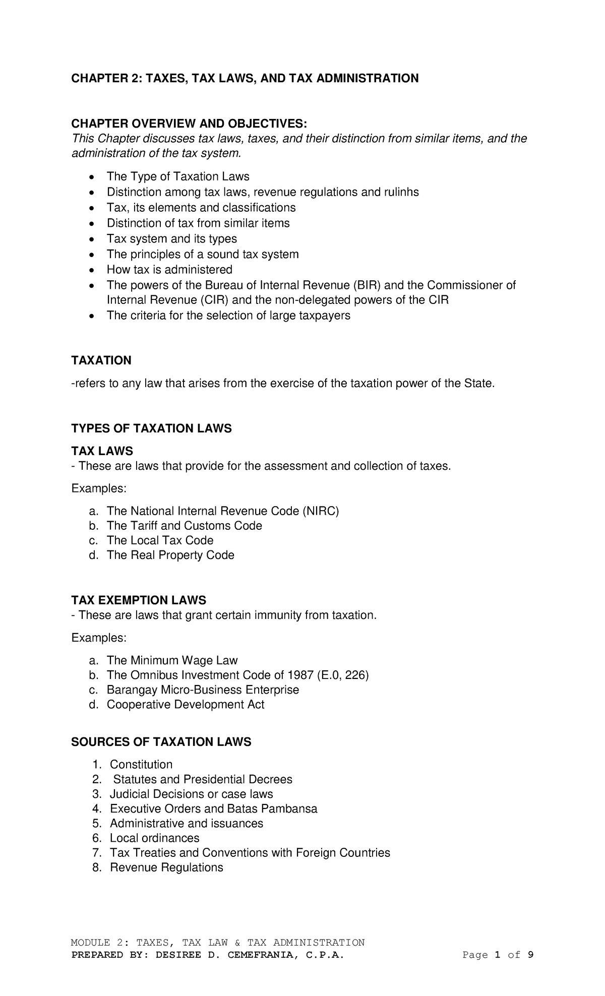 Module 2: Taxes, Tax Laws & Tax Administration - Overview & Insights ...