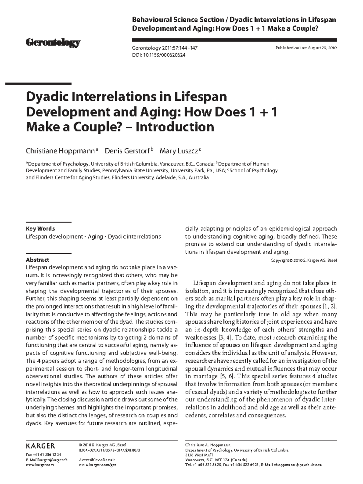 Behavioural Science 101: Dyadic Interrelations in Lifespan Development
