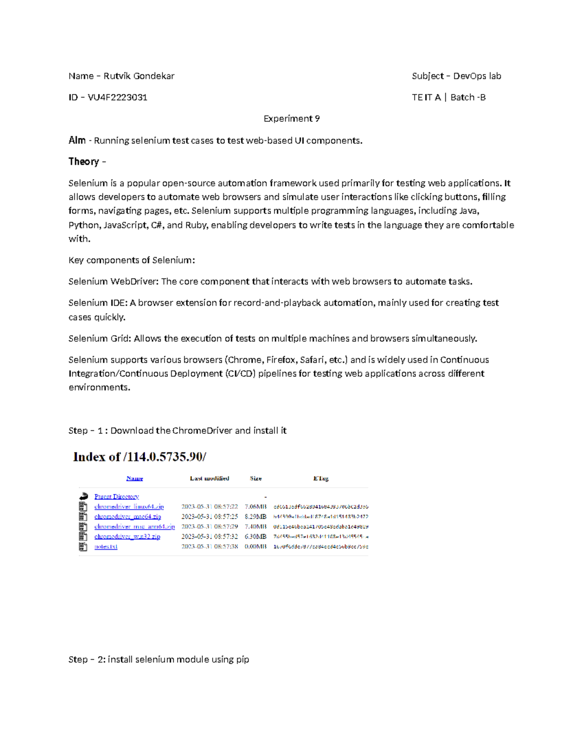 DevOps Lab Experiment 9: Selenium Test Cases Implementation - Studocu
