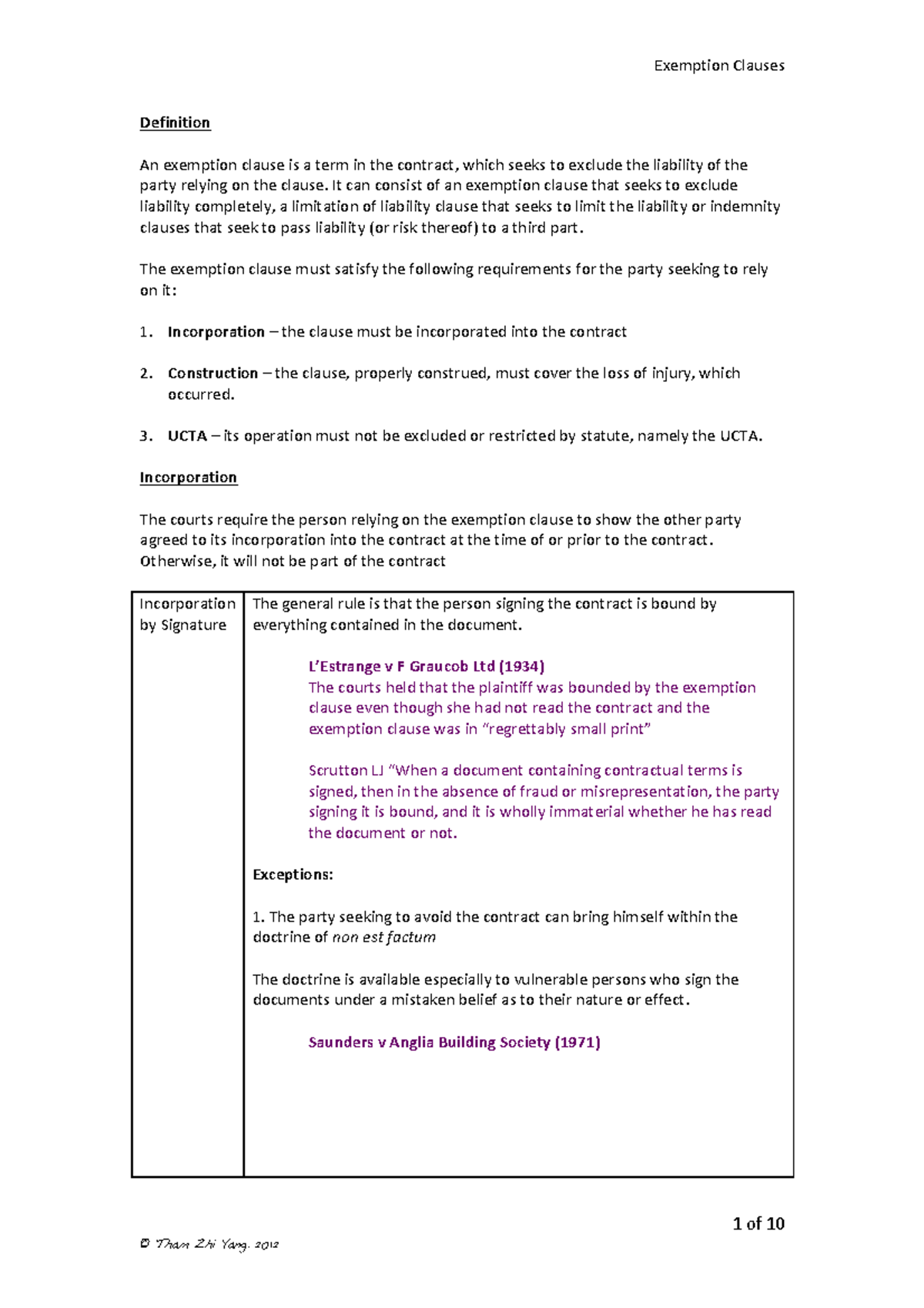 Exemption Clauses notes - 1 of Definition An exemption clause is a term ...