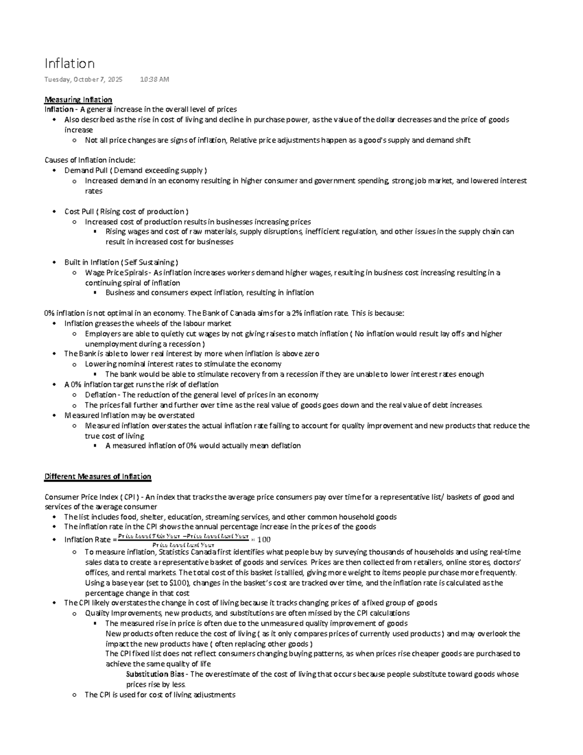 Inflation Overview and Measurement - ECON NOTES - Studocu