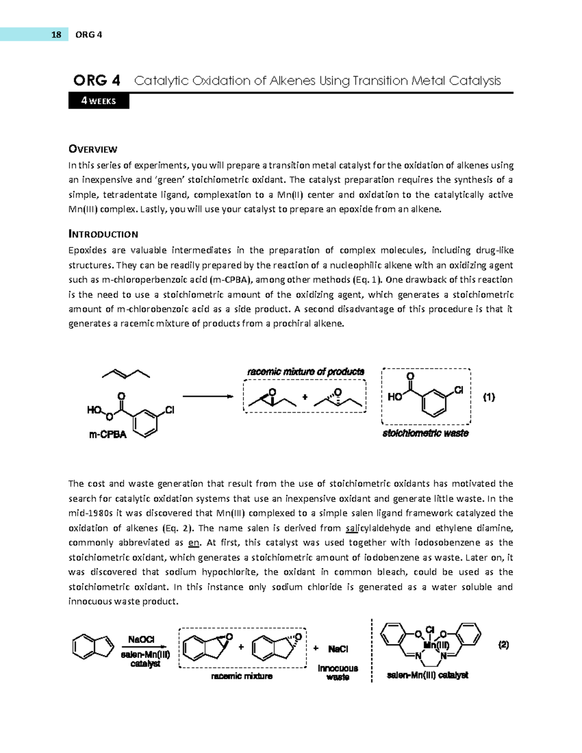 18 ORG 4 Catalytic Oxidation of Alkenes: Transition Metal Experiments ...