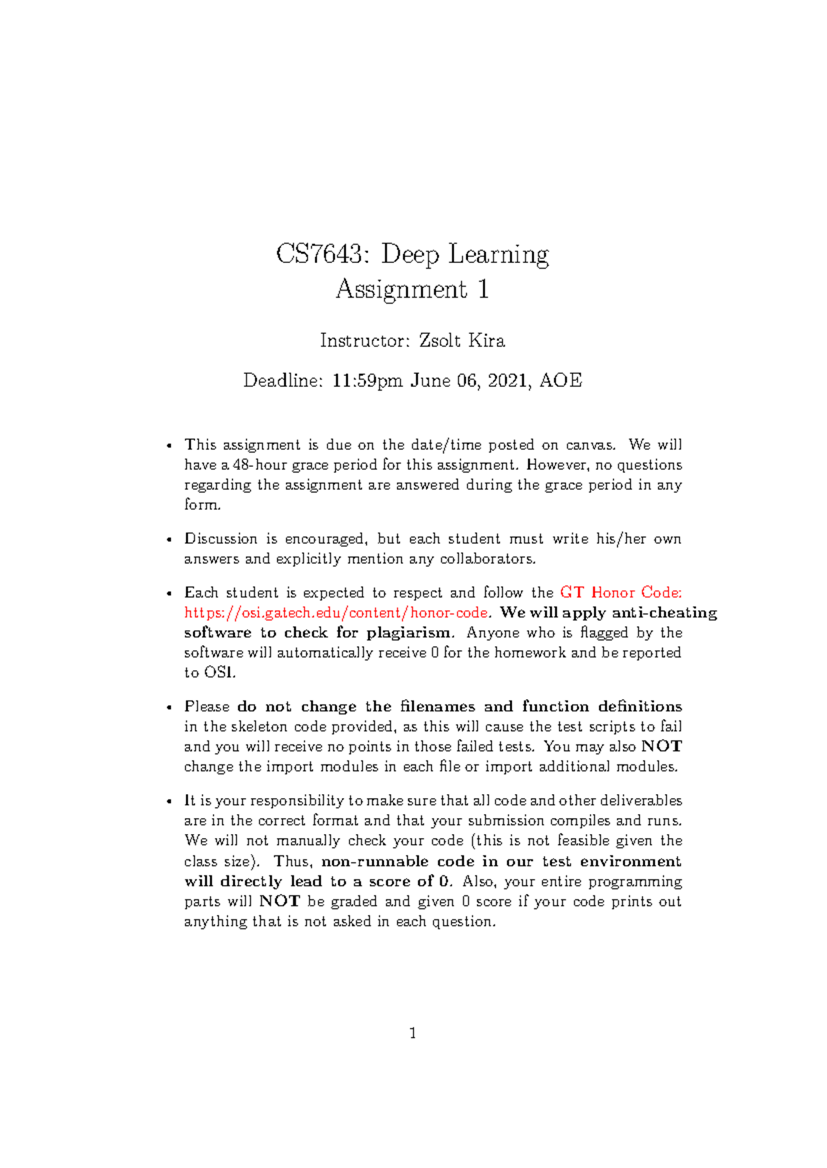 CS7643 Deep Learning Assignment 1: MNIST Digit Recognition Tasks - Studocu
