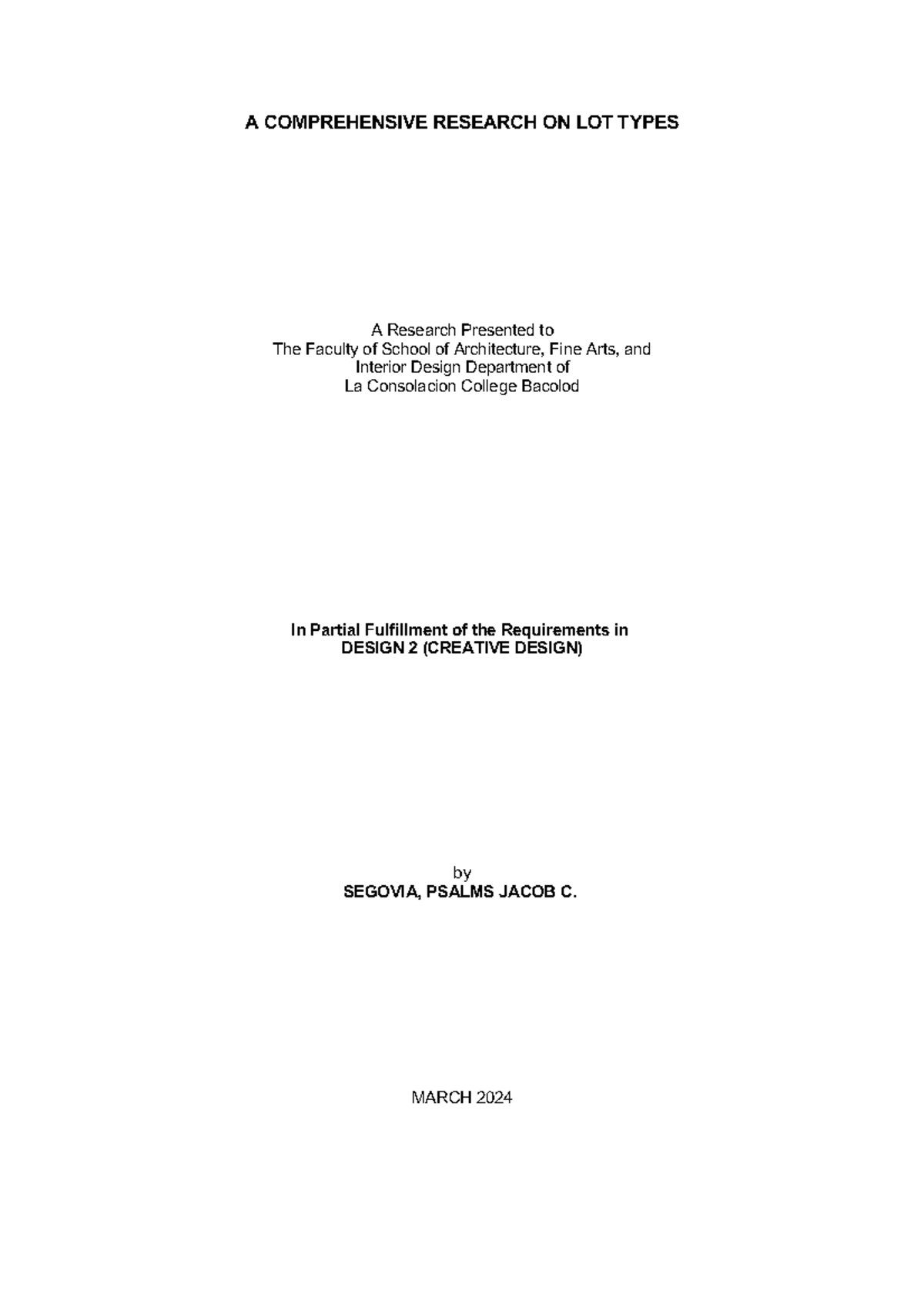 Design 2 - Comprehensive Research on Different Lot Types - Studocu