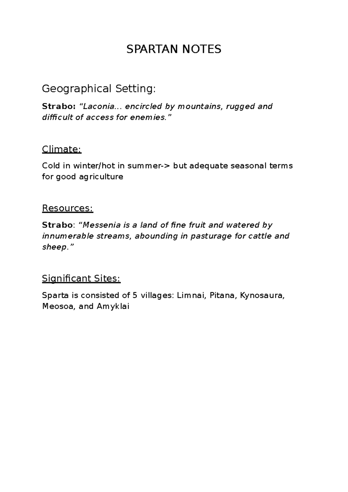 SPARTAN NOTES: Geographical, Social, and Military Insights - Studocu