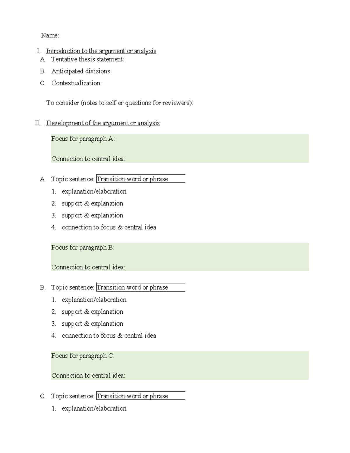 Outline Template for Essay Analysis - nrjfgnh - Studocu